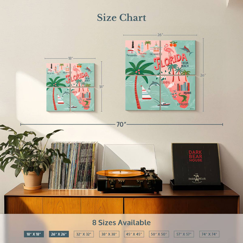 Aliaz State Maps - Florida Attractions, 26" H x 26" W