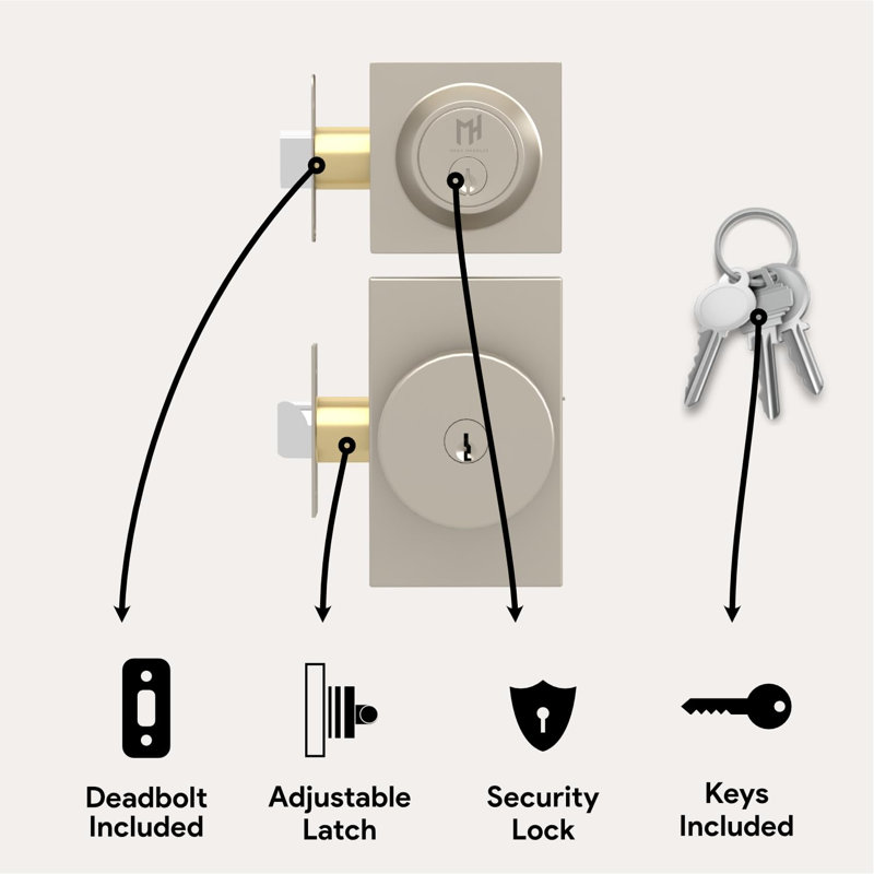 Poignées de porte d'entrée et de serrure à pêne dormant 1 poignée Mega Handles Laura, 1 Pack, Entrance Combo, Satin Brass
