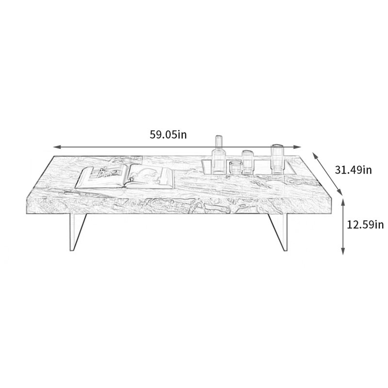 Light luxury natural marble coffee table, 12.59" H x 59.05" L x 31.49" W