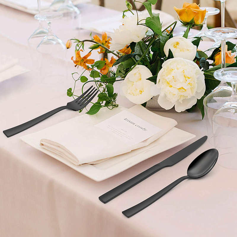 Latitude Run® Valcour Stainless Steel Flatware Set - Service for 12, Black
