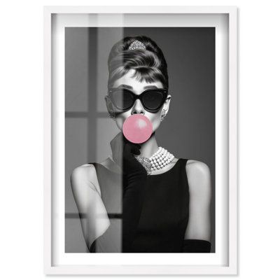 Stitched Bubblegum Icon Shadowbox Print Glam Wall Decor by Notoriart, White Frame, 21 x 31
