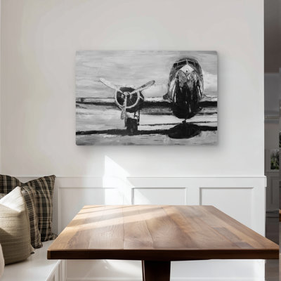 Grayscale Plane - Aviation Travel Metal Print for Home Decor