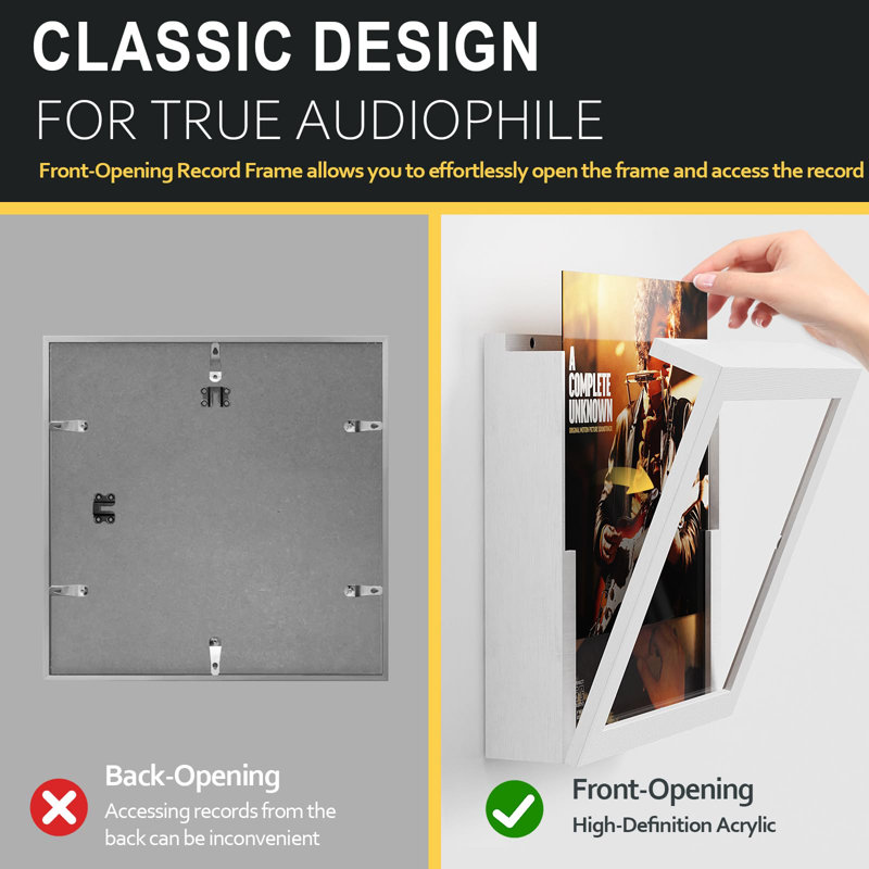 Paquet de 1 cadre de disque vinyle 12 x 12, cadre de disque pour ensemble de fixation murale, pochettes de présentation en vinyle, jusqu'à 20 disques