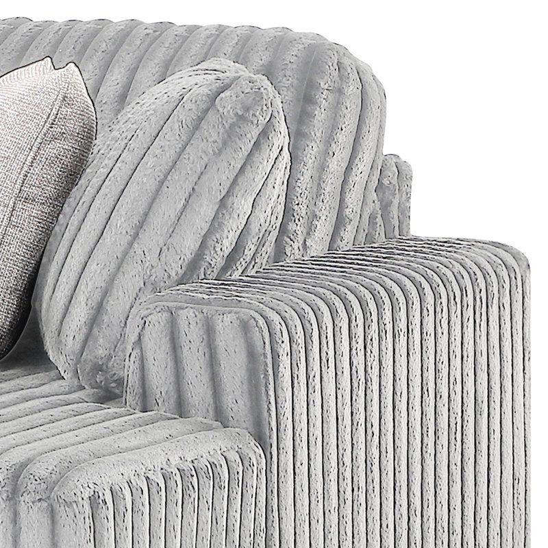 Canapé modulaire en U Layden avec revêtement en velours côtelé et assise profonde, Velours de polyester gris