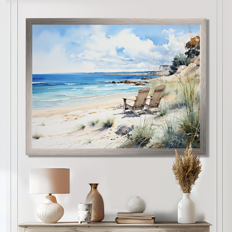 Plage, océan, bord de mer, sérénité II - océan, art mural plage, H 34 po x l 44 po x P 1,5 po, Cadre simple argenté