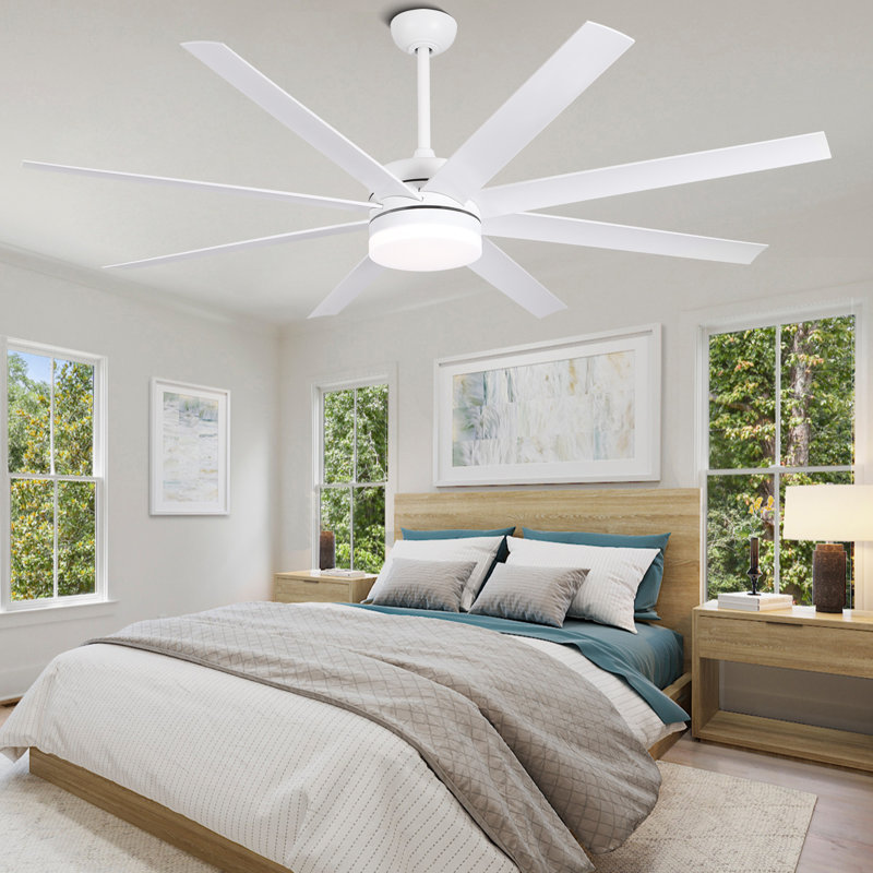 Très grand ventilateur de plafond moderne blanc de 65 pouces avec lumière DEL à intensité variable et télécommande, ventilateur de plafond réversible à moteur à courant continu à 6 vitesses pour grande pièce