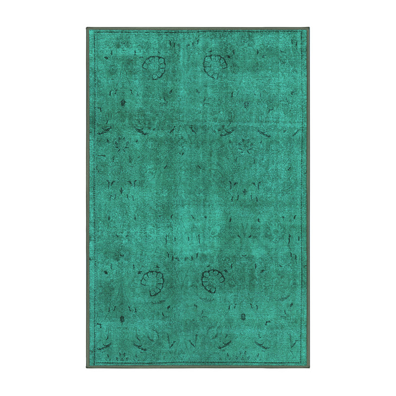 Tapis turquoise de style Mid-Century moderne 465, Rectangle 3 pi x 5 pi