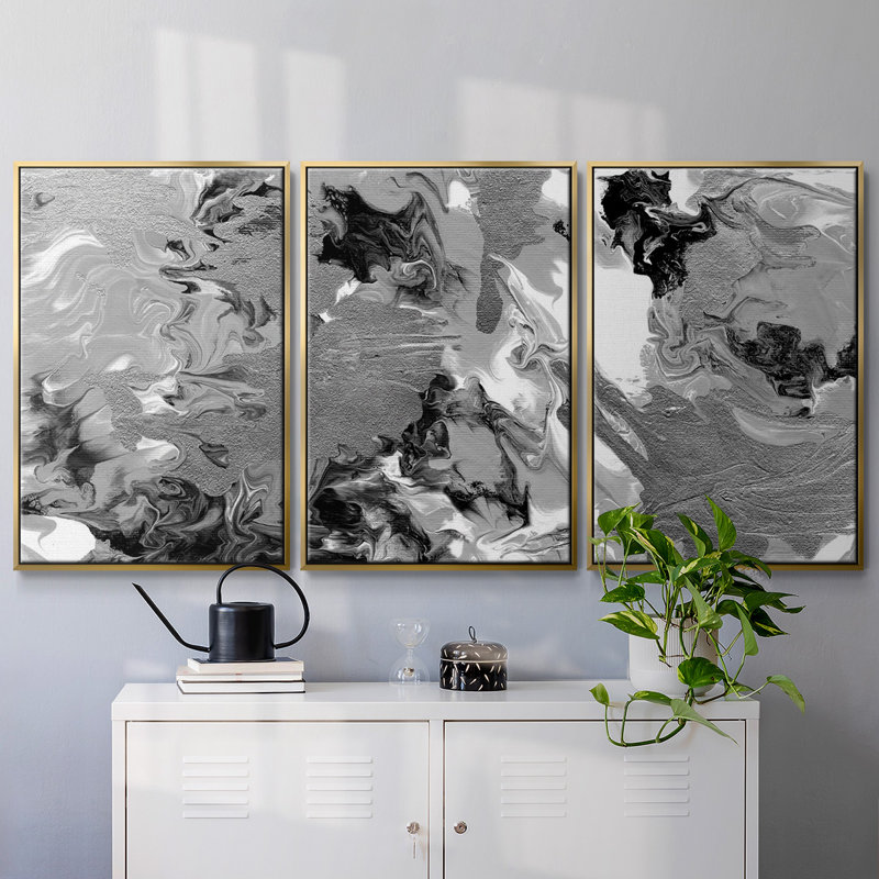 Rich Marble - Multi Piece Framed Canvas, 36" H x 75" W x 2" D, Gold