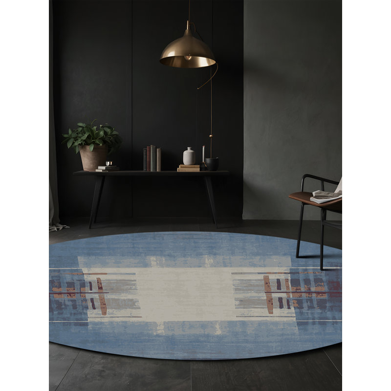 Machine Washable Gray Area Rug, Round 3'