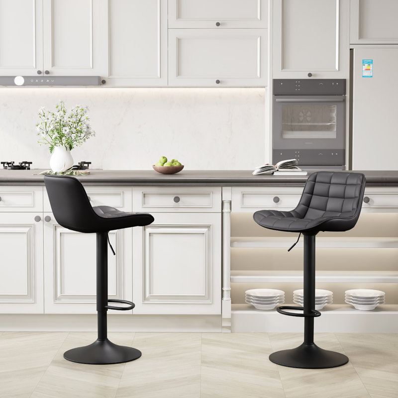 Lochie Swivel Adjustable Height Bar Stools Faux Leather Modern Barstools Upholstered Counter Stools, Black