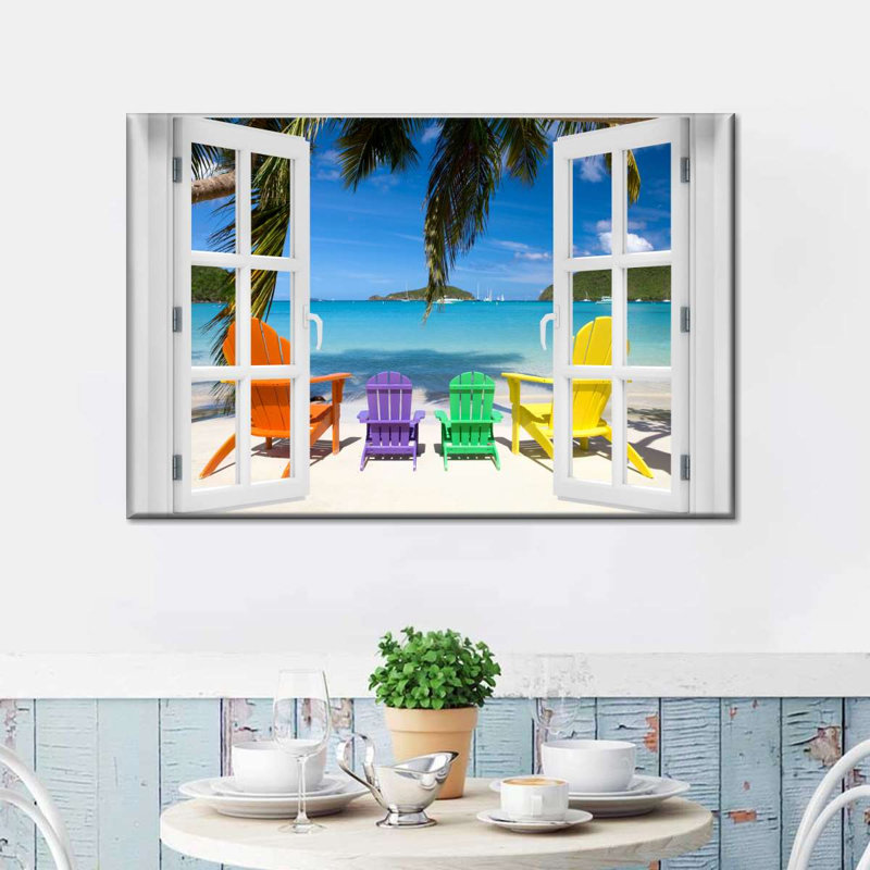 Window to Vibrant Beach - Impression sur toile tendue, H 26 po x l 39 po x P 1,25 po