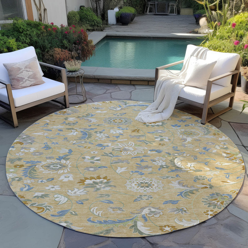 Aveline Gold Washable Indoor-Outdoor Rug - , 8' x 8'