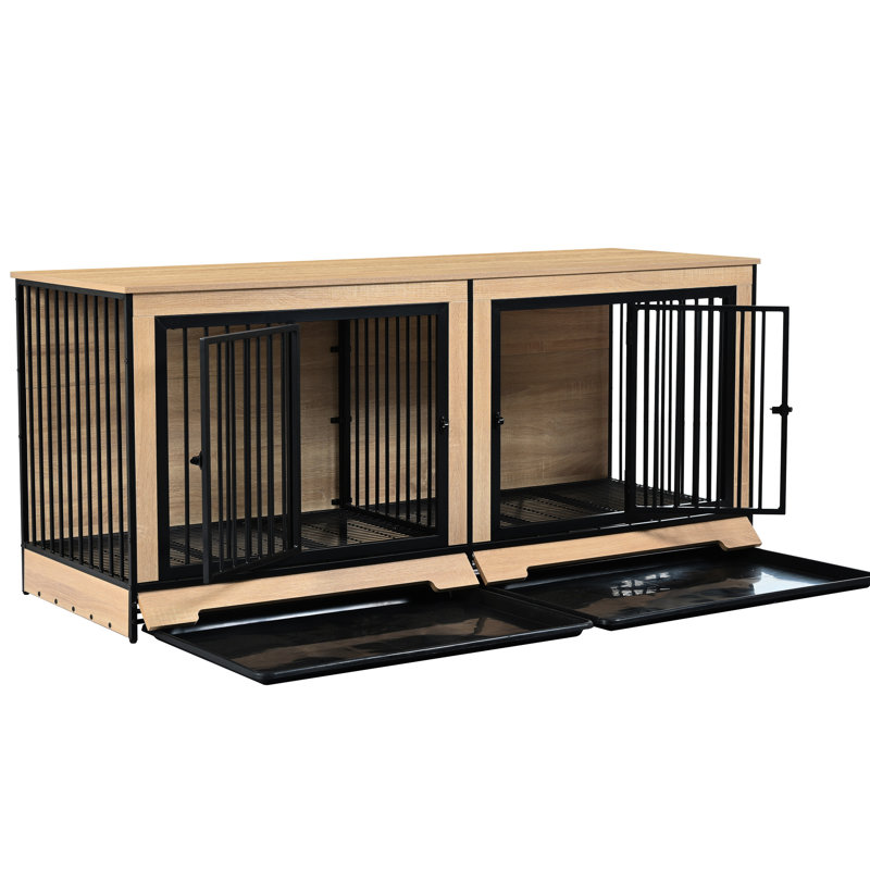 Meuble de cage pour chien avec deux compartiments, taille TG pour les grands chiens, salles de construction en bois, espace moyen, structure portante et morsure