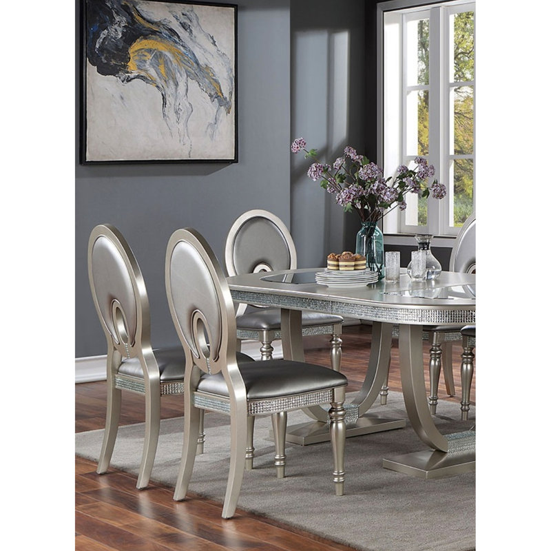 Ensemble de 2 chaises d'appoint contemporaines pour salle à manger avec revêtement, trou de serrure et miroir 2 pièces Contemporary