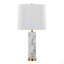 Lampe de table contemporaine en marbre et métal laiton avec abat-jour en lin blanc Marabella - ensemble de 2