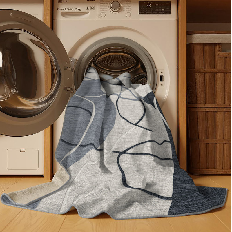 Machine Washable Abstract Gray Area Rug, Square 6'