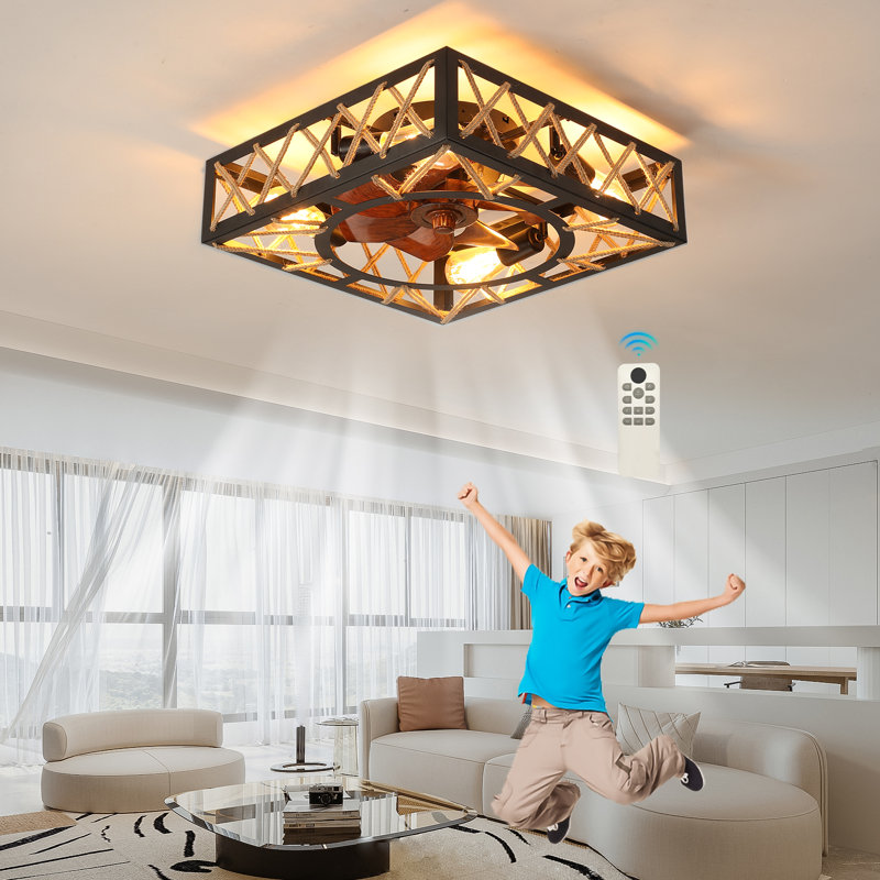 Modern Farmhouse Low Profile Ceiling Fan Light with Reversible Blades and Remote Control for Living room, Bedroom and Kitchen