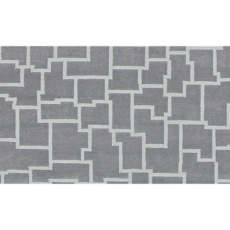 Hand Knotted Geometric Area Rug in Gray/White, Rectangle 8' x 10'