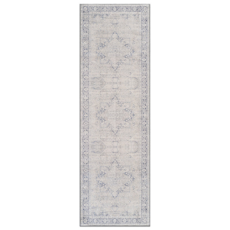 Calista Blue Medallion Area Rug – Traditional Machine Washable Design With Non-Slip Backing, Runner 2'6" x 8', Blue