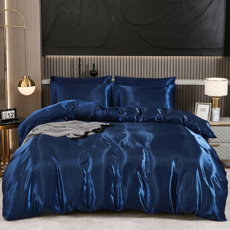 Polyester Solid Colour Duvet Cover Set with Pillowcases Included, Blue