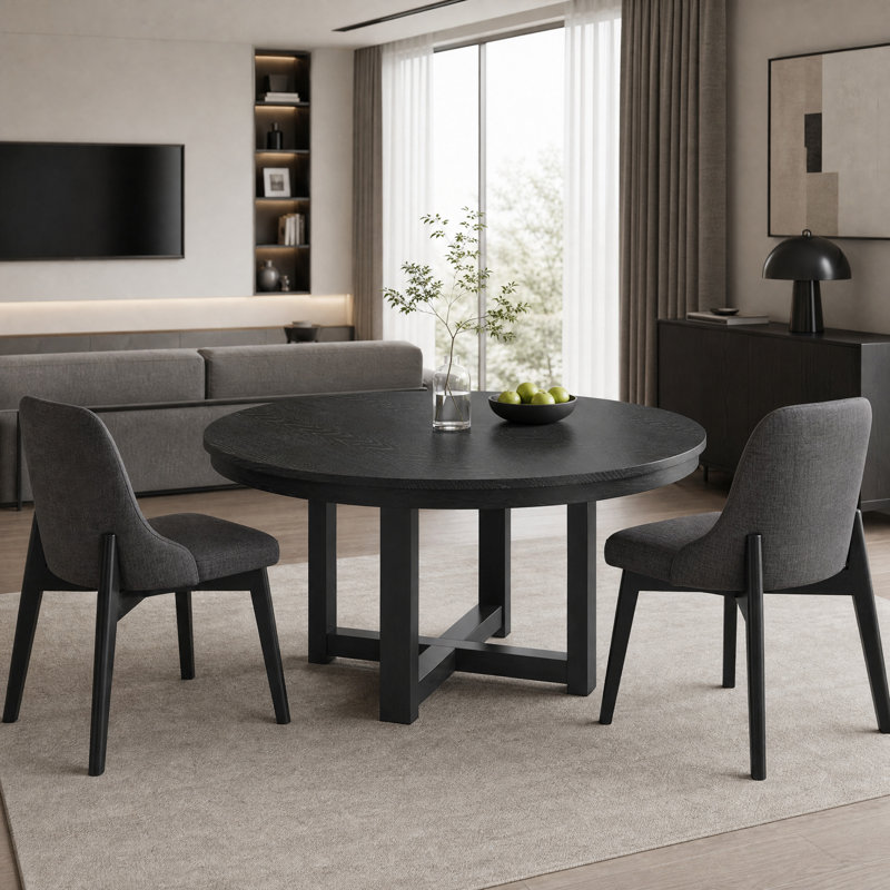 Table de salle à manger ronde 60 po avec 2 chaises noires, 3 Pieces: Table, 2 Chairs, Gray