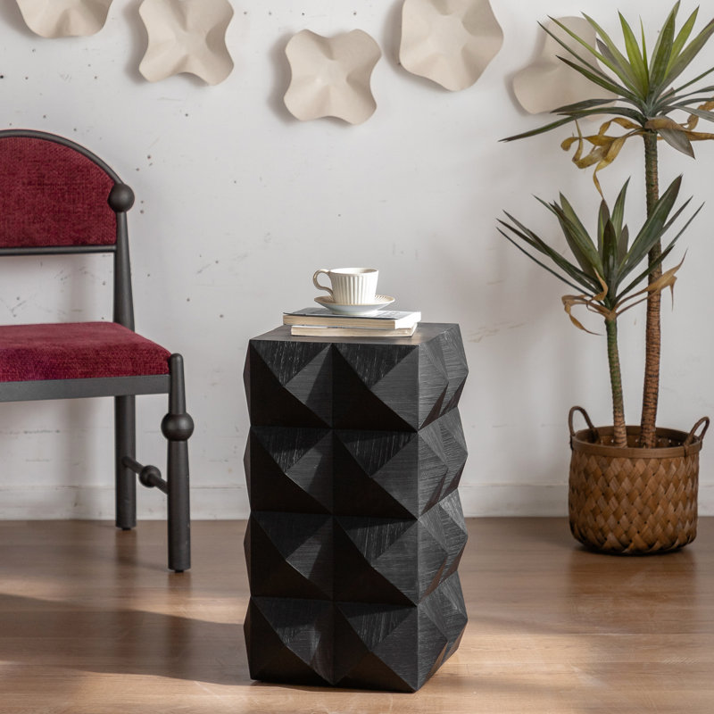 Grande table d'appoint de 23,21 po de style rétro, en bois noir, avec motif en sapin et hauteur, Noir