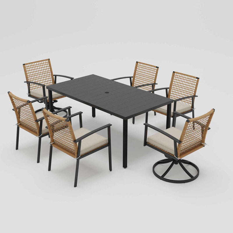 6 - Person Rectangular Outdoor Swivel Dining Set With Cushions