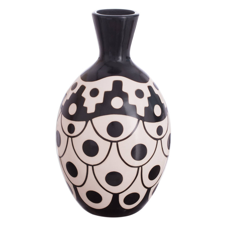 Vase de table intérieur / extérieur en céramique blanc cassé / noir 11,75 "