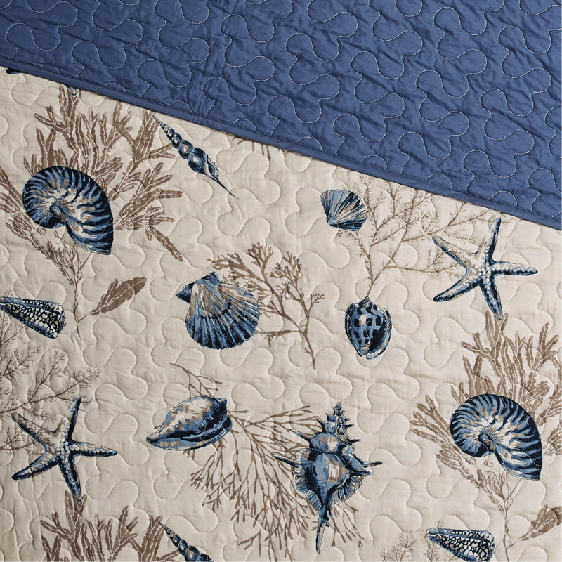 Ensemble de courtepointe en microfibre brossée avec coussins décoratifs bleu double / grand