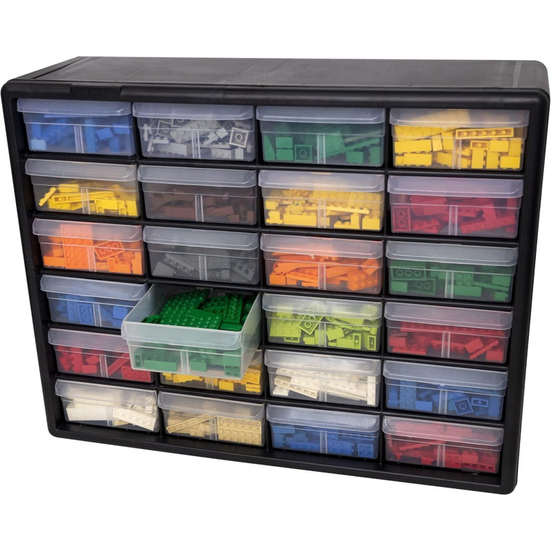 Black Plastic 24-Drawer Stackable Storage Cabinet