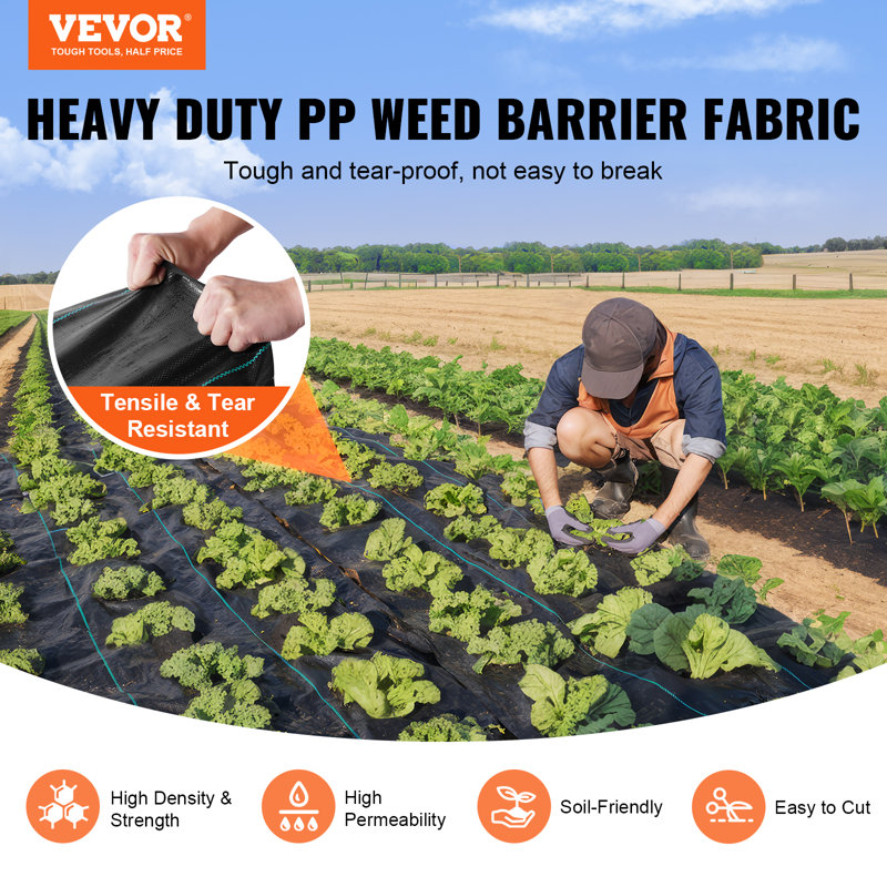 Heavy-Duty Black Woven Garden Weed Barrier Fabric, 4ft x 100ft