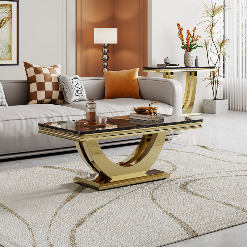Dijoun Marble Top Single Coffee Table, Gold, Black