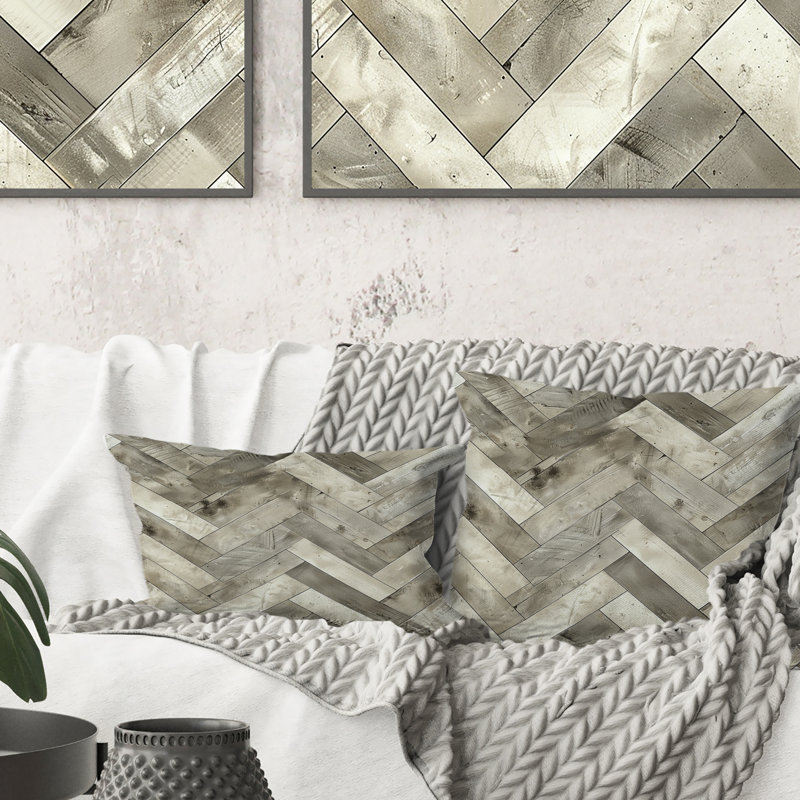 Coussin décoratif moderne beige à chevrons I - Modern, H 18 po x l 18 po