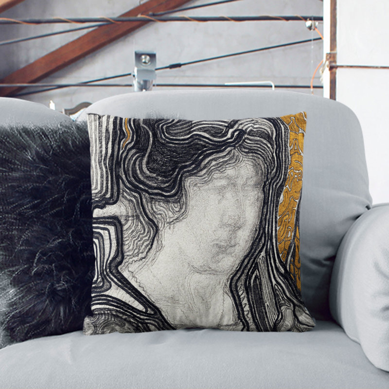 Woman Playing Cello Square Throw Cushion, Black, 40cm H x 40cm W x 15cm D