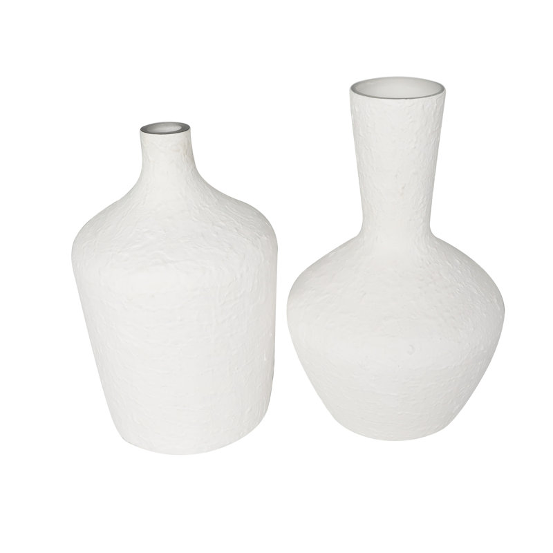 White Textured Glass Coastal Table Vase Set