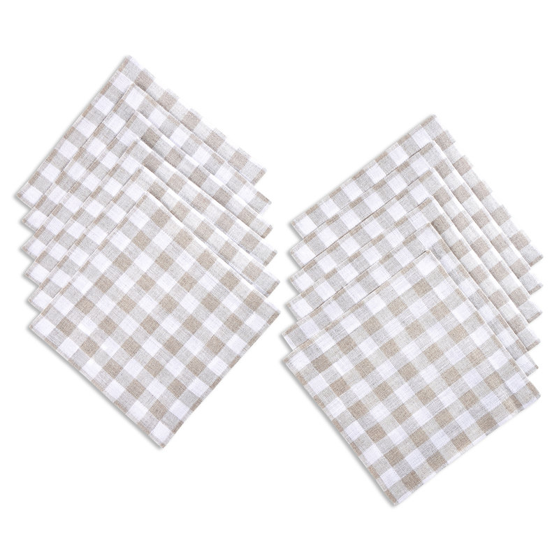 Gingham Check - 100% Pure Linen Cocktail Napkins, Natural