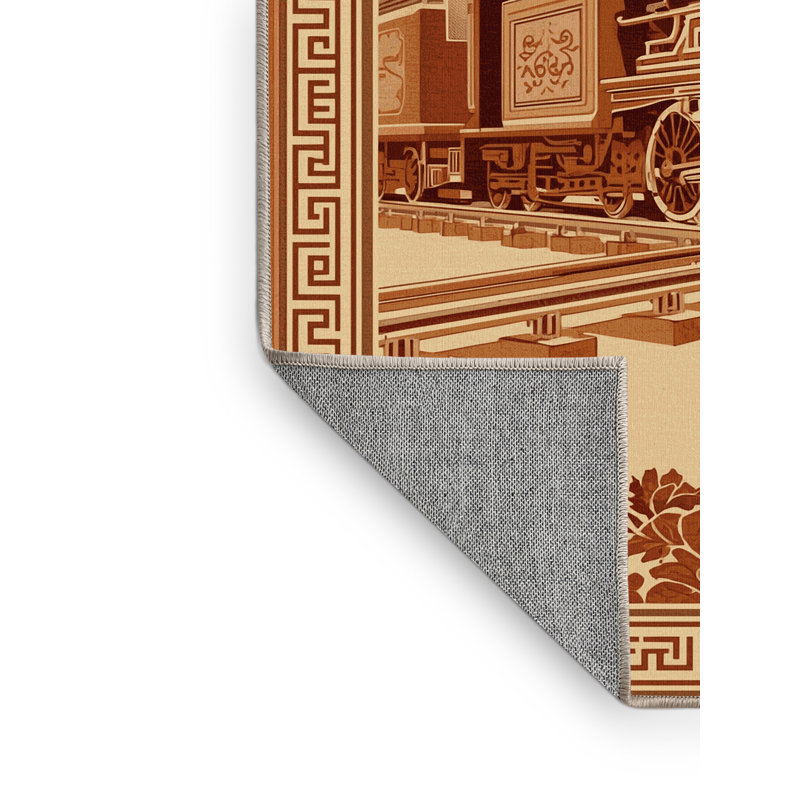 Machine Washable Bergland Classic Oriental Rug in Brown – Beige Binding, 5x8