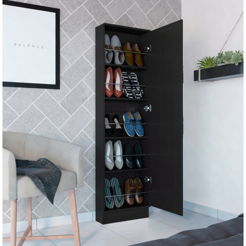 Grande armoire à chaussures rectangulaire Cassidy avec miroir Wengue, Noir
