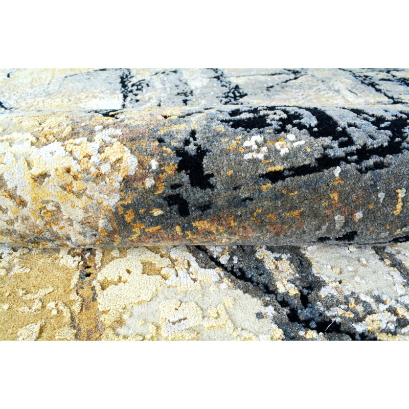 Abstract Area Rug in Gold