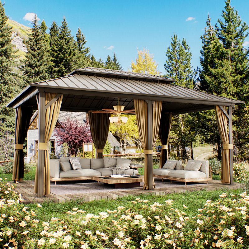 12ft x 18ft Aluminum Patio Gazebo, Outdoor Gazebo with Galvanized Steel Roof, Privacy Curtains & Mosquito Netting for Patio, Garden and Backyard
