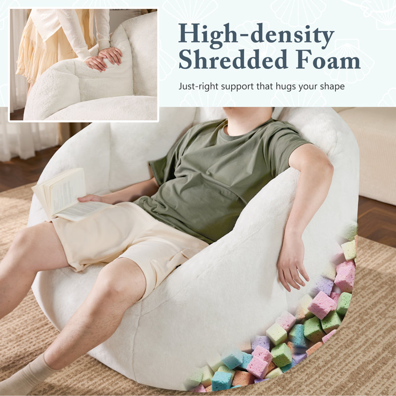 Large Microfiber / Microsuede Compression Shell-Shaped Bean Bag Chair Bean Bag Sofa, Beige Microfiber
