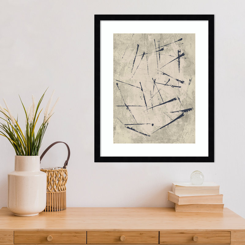 «Staccato Ink Marks on Warm Grey and White» par Pearlstein Wood, reproduction d'art encadrée, Noir Svelte, H 21 po x l 17 po