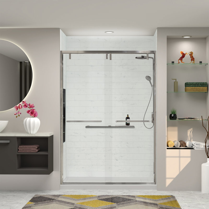 Eden 60" x 80" Clear Glass Sliding Shower Door with Brushed Nickel Finish