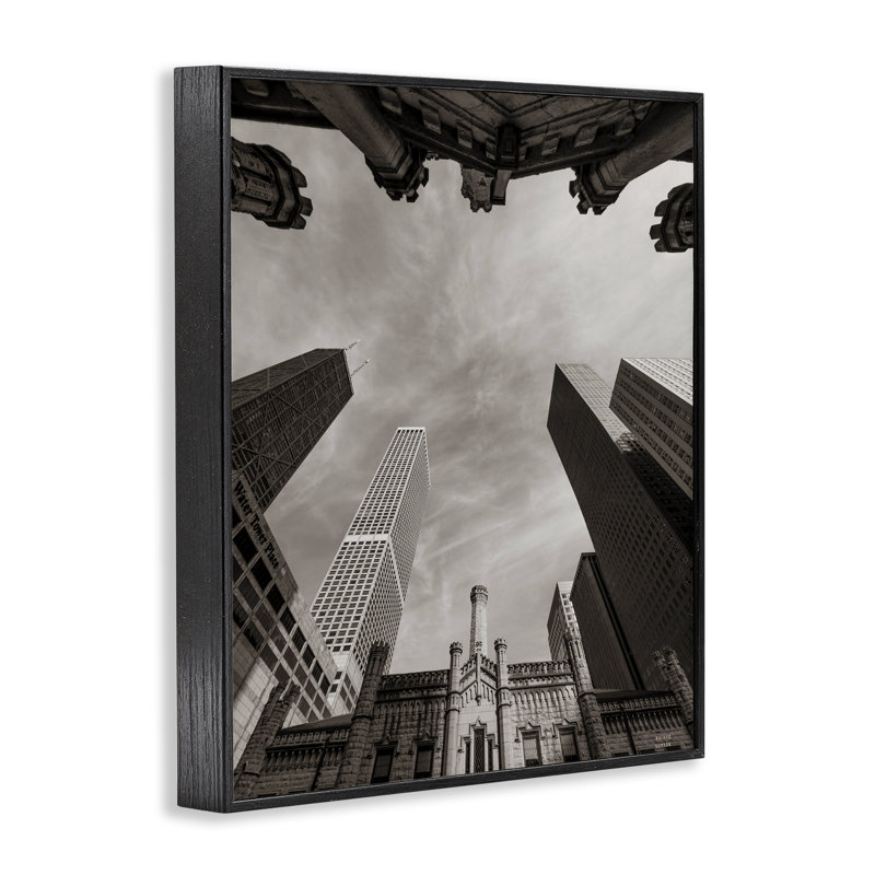 Chicago Skyline Worm's Eye View Framed Giclee, design by Nathan Larson, Midnight Black Framed Giclee, 14" H x 11" W