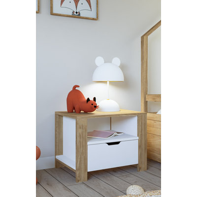 Table de chevet moderne, noyer clair et blanc, 23,6 po x 16,5 po x 16 po | 100% panneau de particules enduit de mélamine, épaisseur: 0,7 pouce | Design scandinave, solution de rangement élégante pour la chambre à coucher et les espaces de vie