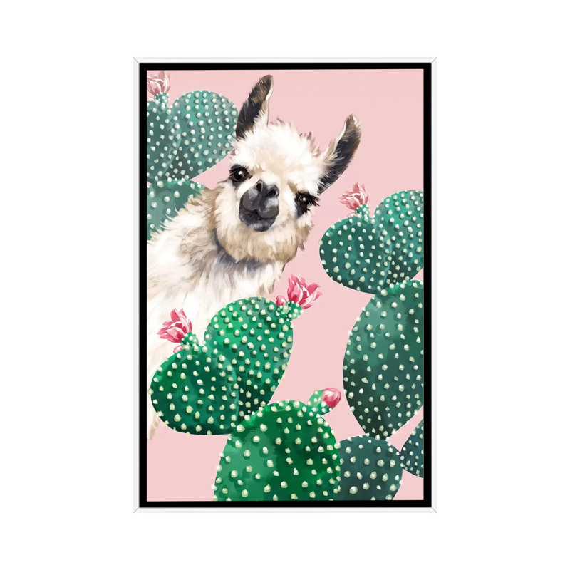Art du lama et du cactus, Toile blanche encadrée, H 48 po x l 32 po x P 1,5 po