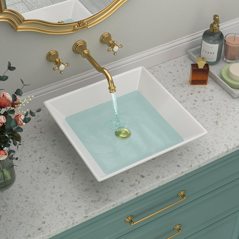 Lavabo de salle de bain vasque carrée 15 "en céramique blanche