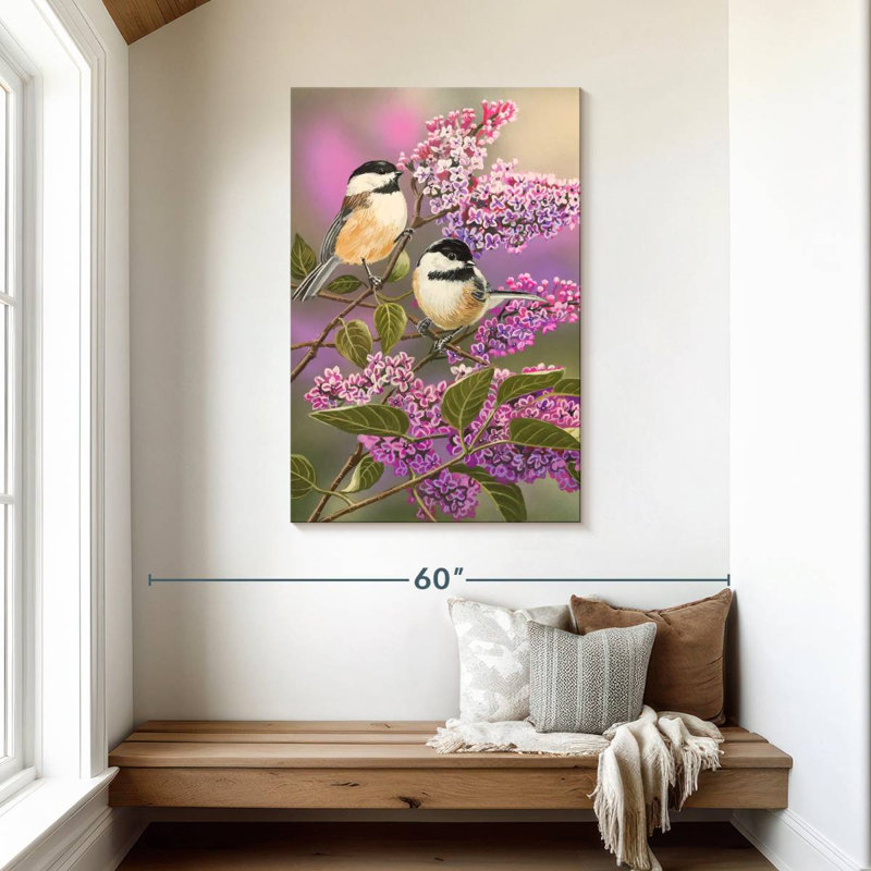 Brampt Lilacs And Chickadees, 45" H x 30" W