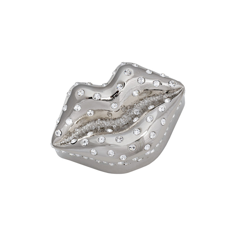 Boîte à bijoux en métal et cristal en forme de lèvre - Platine, Platine
