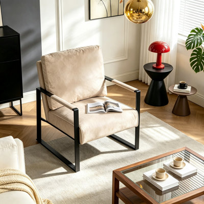 Fauteuil d'appoint moderne du milieu du siècle avec structure métallique carrée et revêtement en microfibre à pois, fauteuil durable pour salon ou bureau
